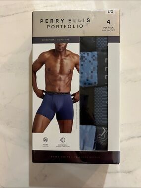 Perry Ellis Navy & Blue 4-Pack Microfiber Boxer Briefs